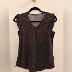 Adrianna Papell Black and Brown V-Neck Blouse